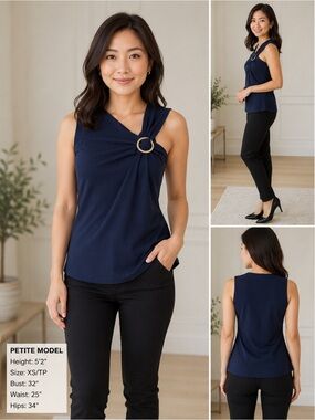 Michael Kors Navy Asymmetrical Ring Detail Sleeveless Blouse Top XS